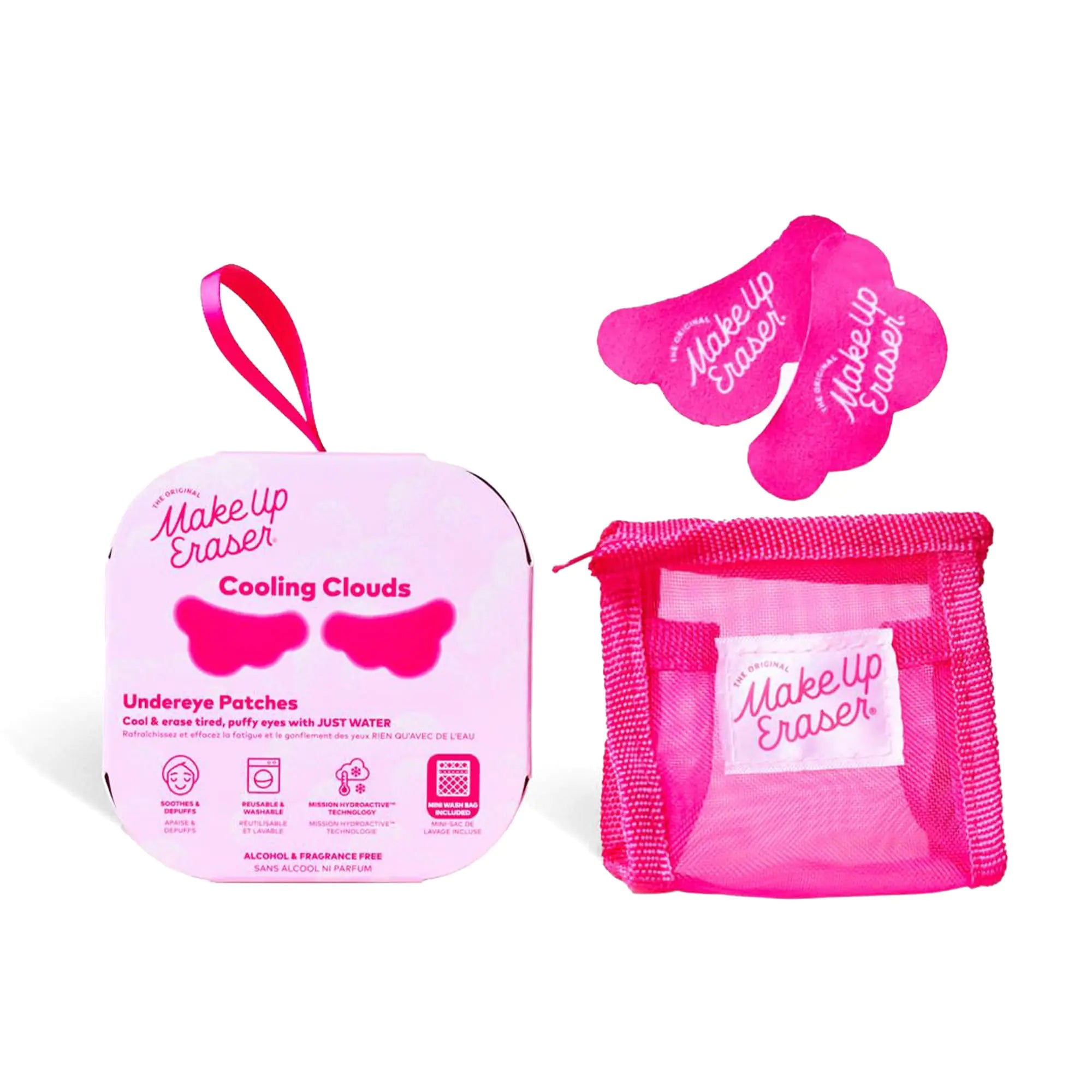 The Original MakeUp Eraser Cooling Clouds Reusable Undereye Patches - Hydroactive Technology Mask Patch Pads for Tired Puffy Eyes and Wrinkles with Mini Washbag Set of 2