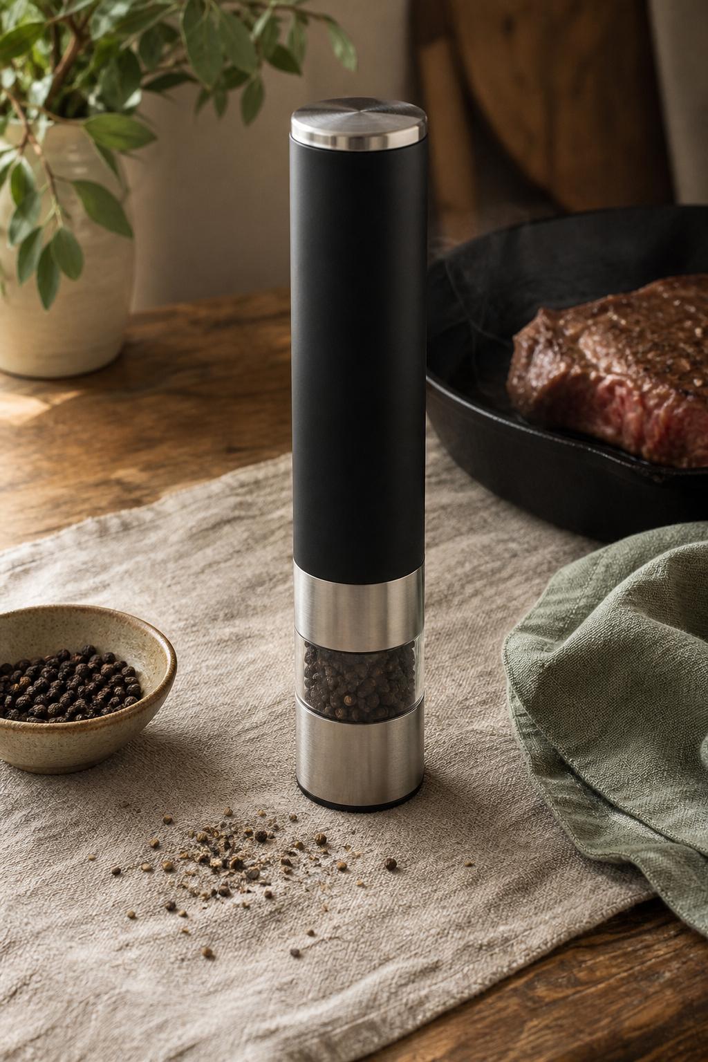The One-Handed Pepper Mill — in use